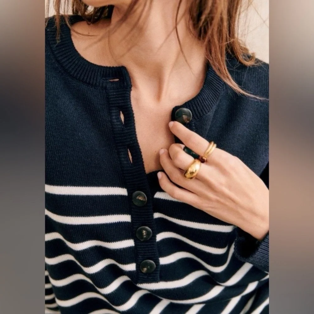 Sezane Evelyn Dress Navy / Ecru - Size M - Picture 4 of 11